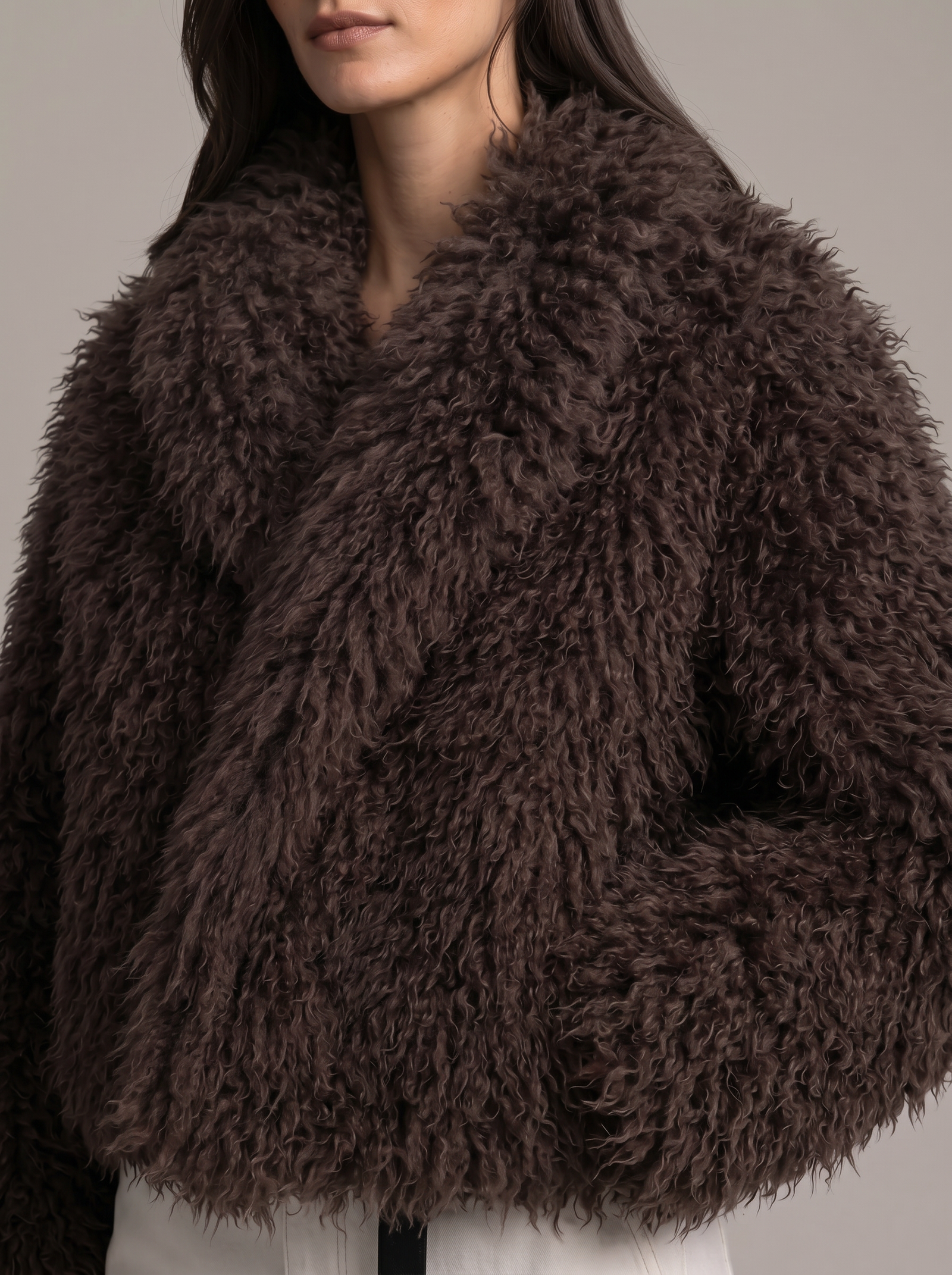 Faux Mink Fur Lapel Collar Jacket (Short) - Image 4