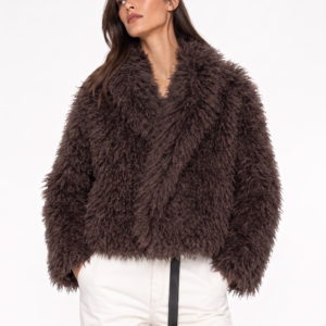 Faux Mink Fur Lapel Collar Jacket (Short)