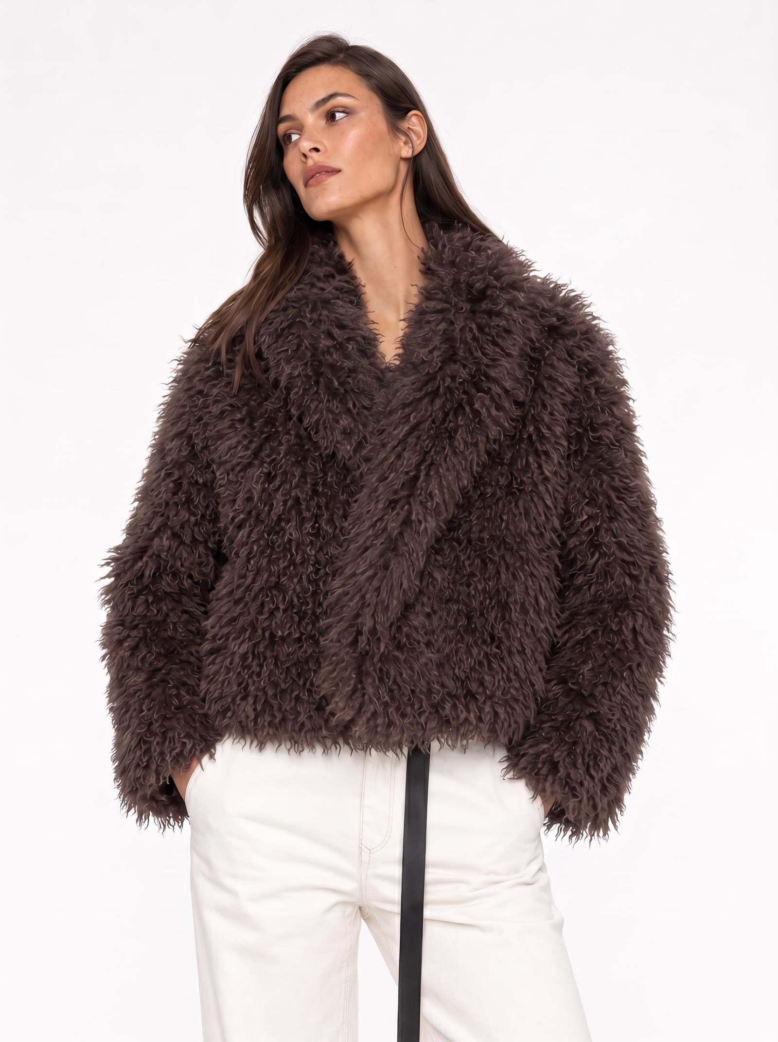 Faux Mink Fur Lapel Collar Jacket (Short)