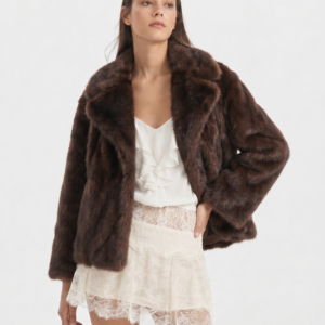 Brown Faux Mink Fur Short Jacket