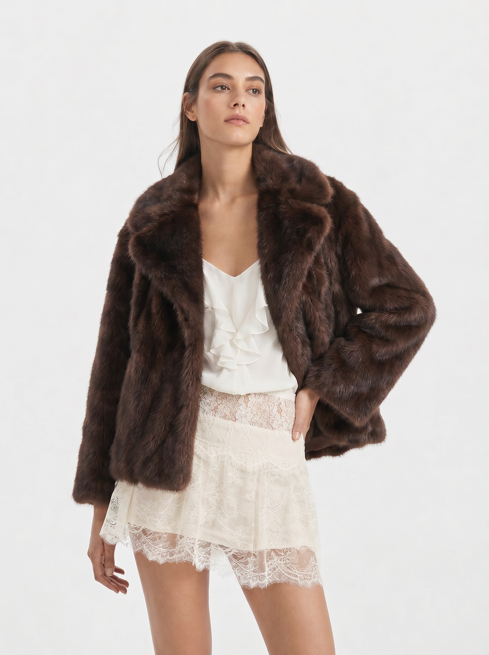 Brown Faux Mink Fur Short Jacket