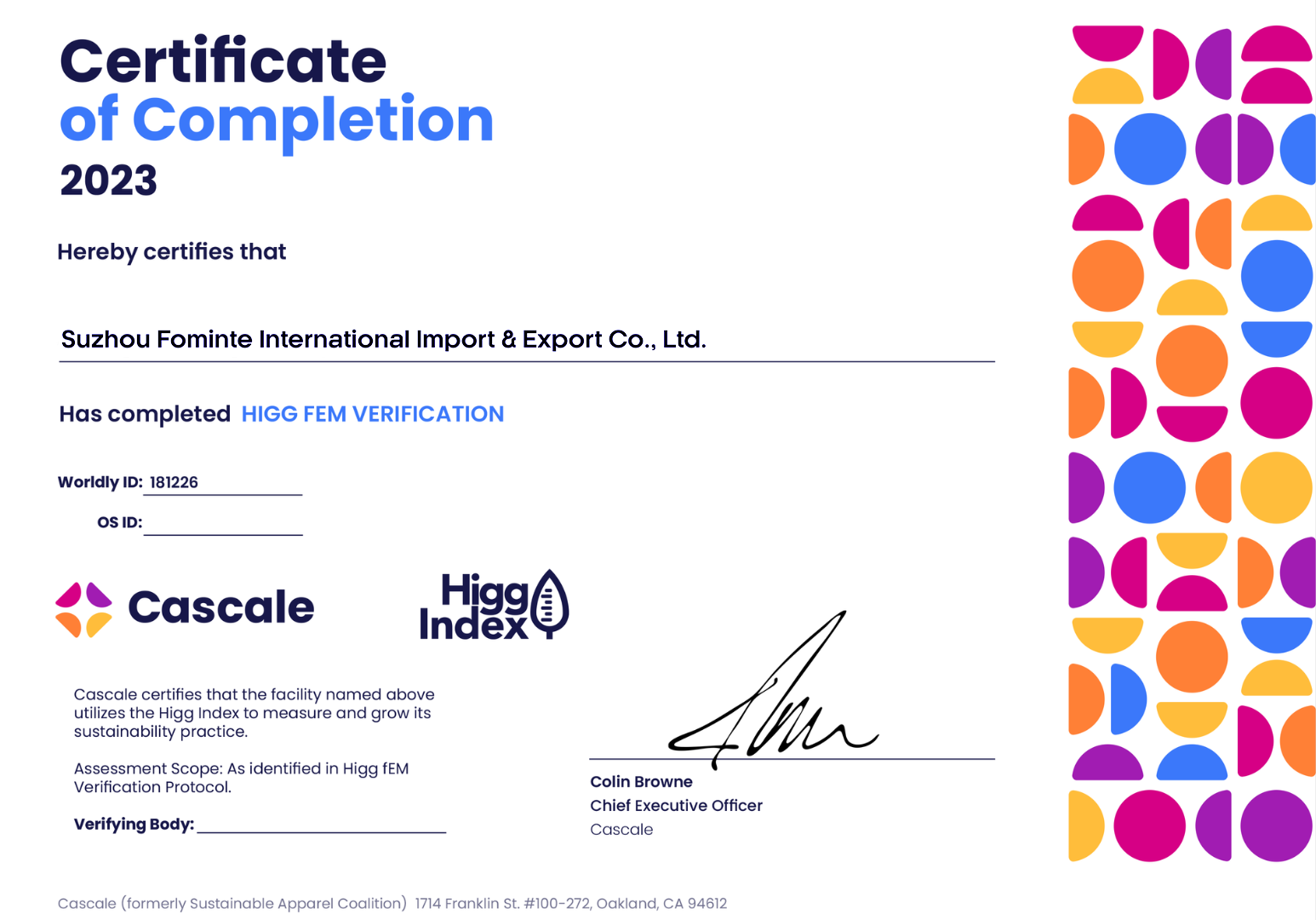 Higg FEM Certificate