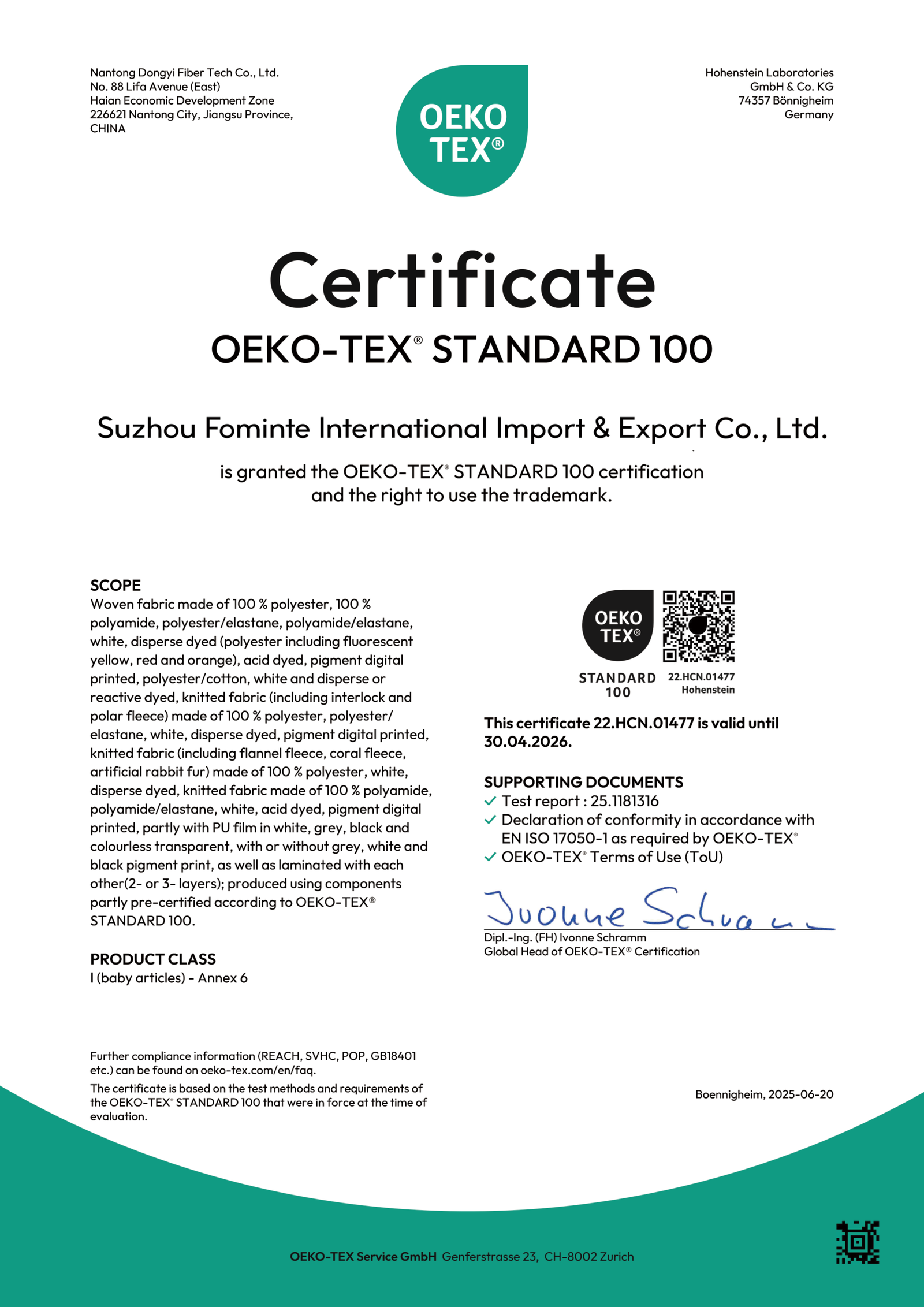 OEKO-TEX Certificate